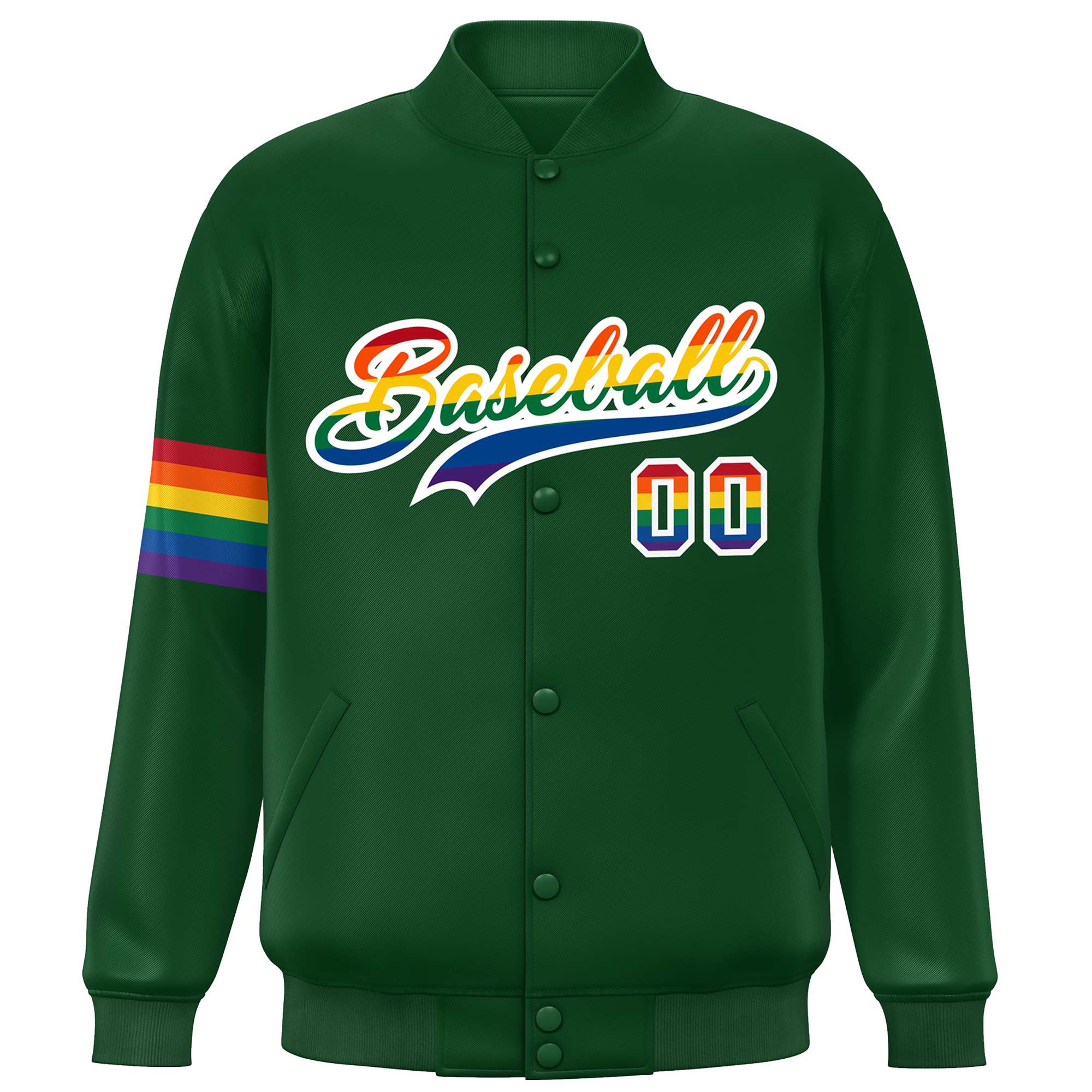 Custom Green LGBT Rainbow For Pride Month Classic Style Letterman Baseball Jacket