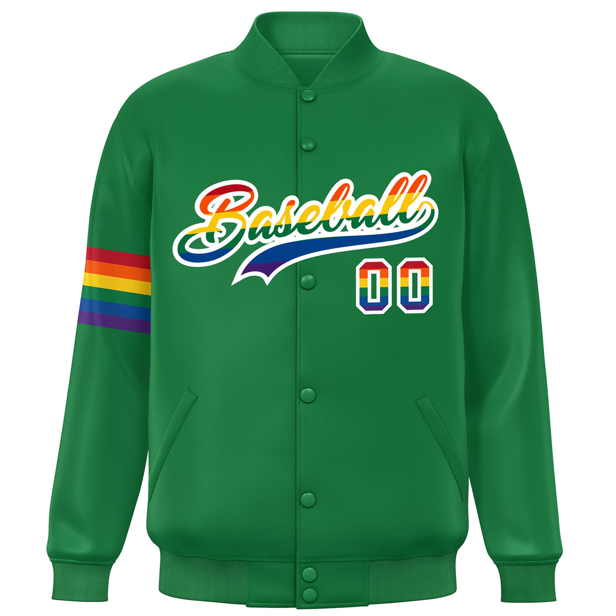 Custom Kelly Green LGBT Rainbow For Pride Month Classic Style Letterman Baseball Jacket