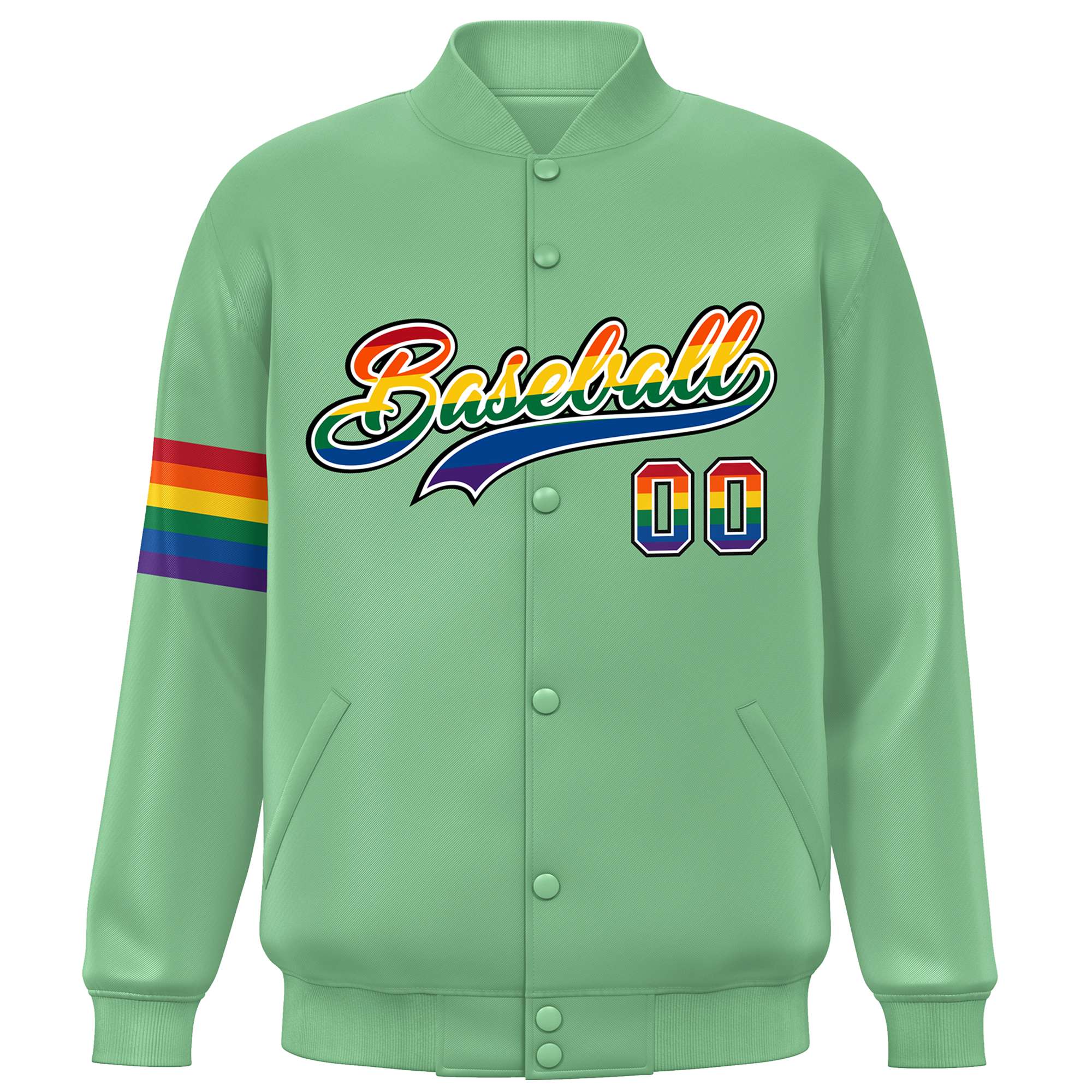 Custom Light Green LGBT Rainbow For Pride Month Classic Style Letterman Baseball Jacket