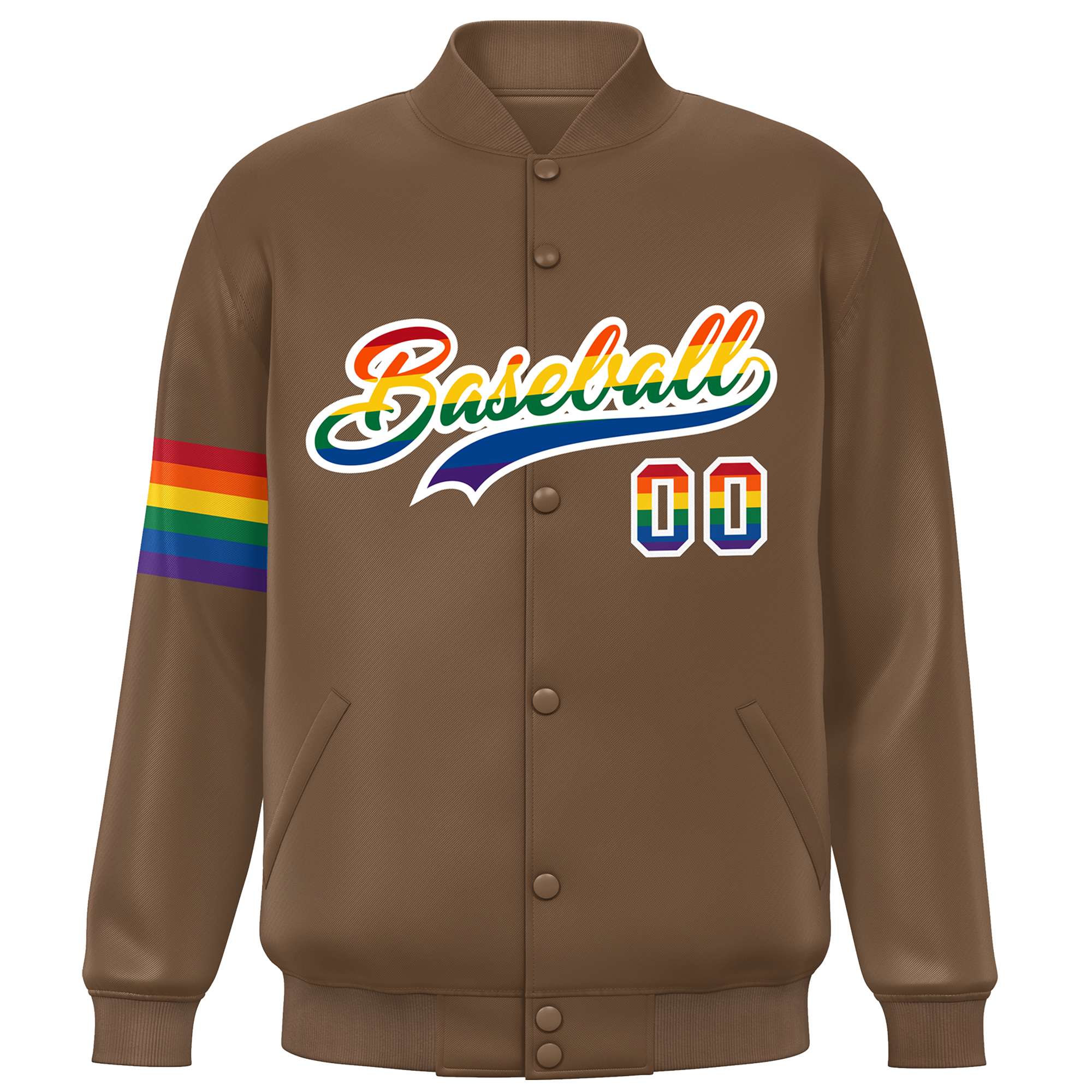 Custom Light Brown LGBT Rainbow For Pride Month Classic Style Letterman Baseball Jacket