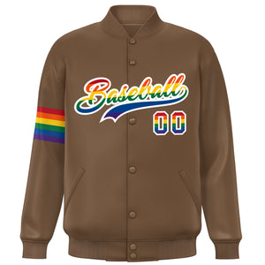 Custom Light Brown LGBT Rainbow For Pride Month Classic Style Letterman Baseball Jacket