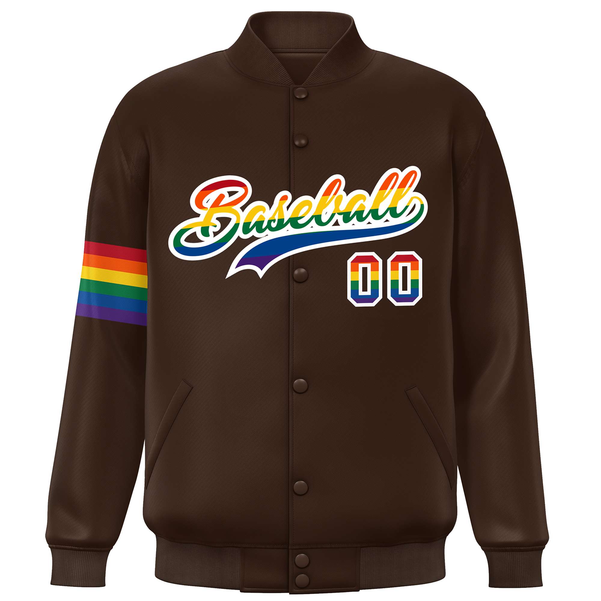 Custom Brown LGBT Rainbow For Pride Month Classic Style Letterman Baseball Jacket