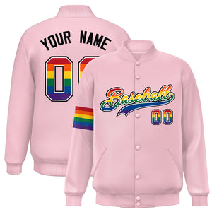 Custom Light Pink LGBT Rainbow For Pride Month Classic Style Letterman Baseball Jacket