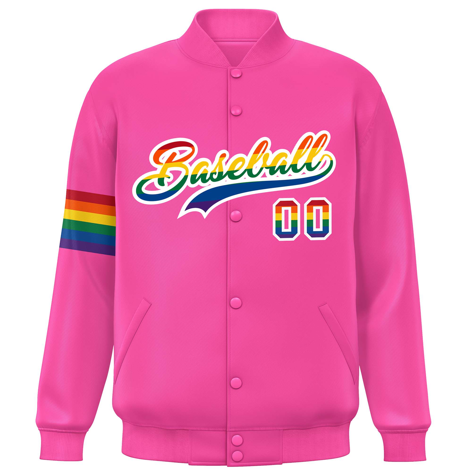 Custom Pink LGBT Rainbow For Pride Month Classic Style Letterman Baseball Jacket