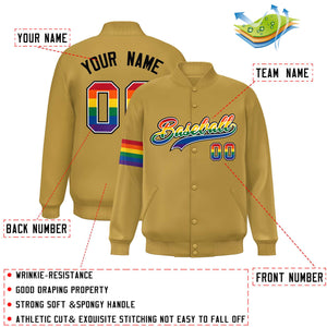 Custom Old Gold LGBT Rainbow For Pride Month Classic Style Letterman Baseball Jacket