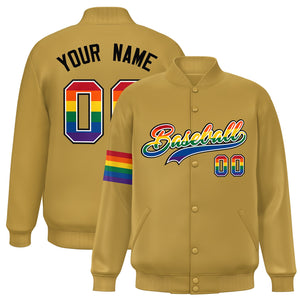 Custom Old Gold LGBT Rainbow For Pride Month Classic Style Letterman Baseball Jacket