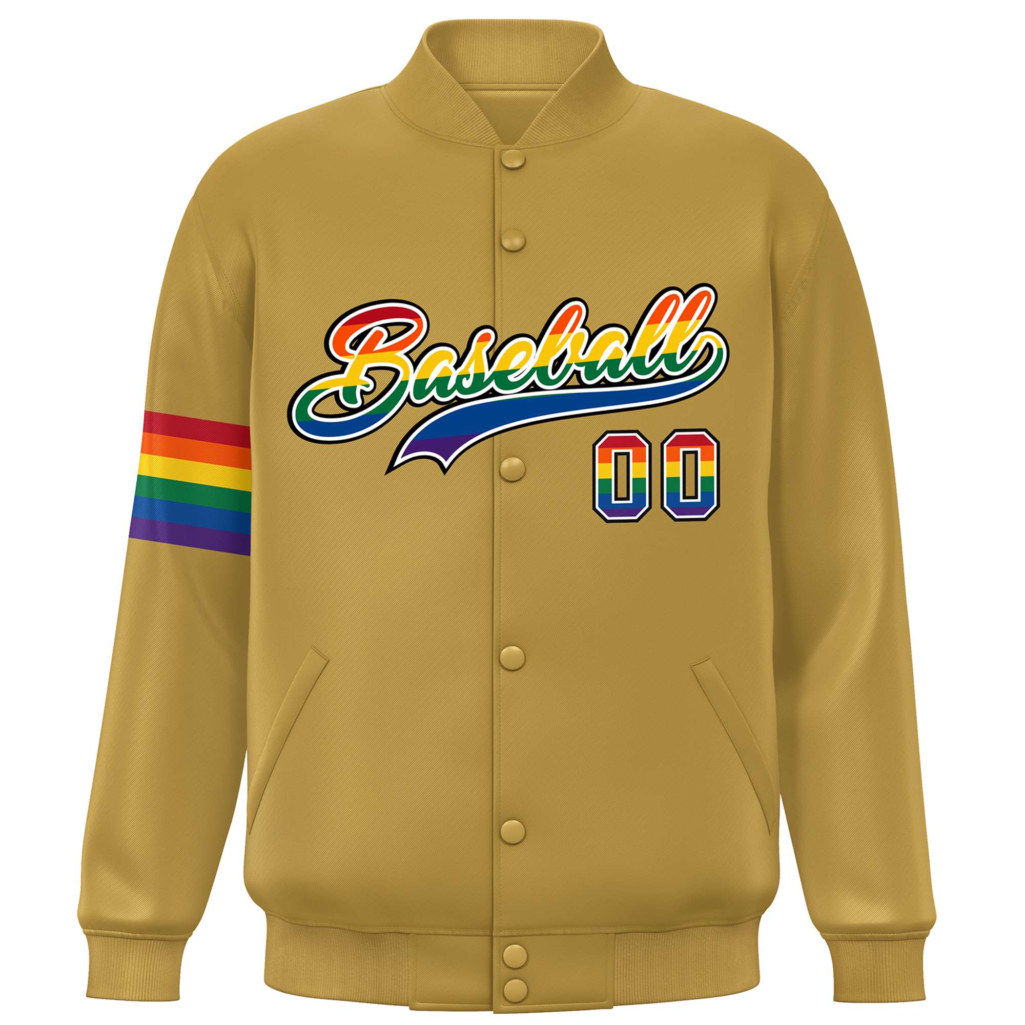 Custom Old Gold LGBT Rainbow For Pride Month Classic Style Letterman Baseball Jacket