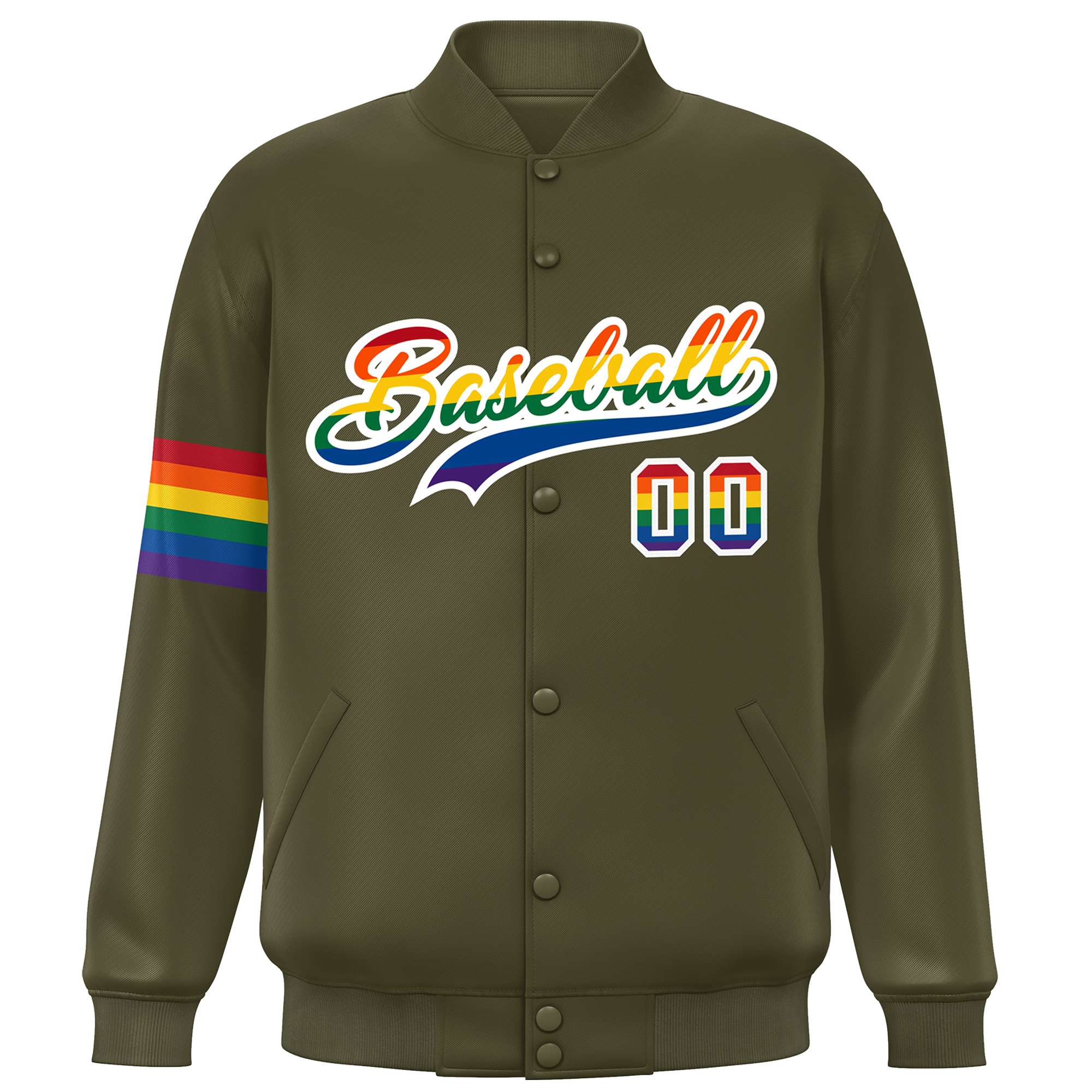 Custom Olive LGBT Rainbow For Pride Month Classic Style Letterman Baseball Jacket