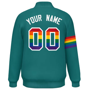 Custom Aqua LGBT Rainbow For Pride Month Classic Style Letterman Baseball Jacket