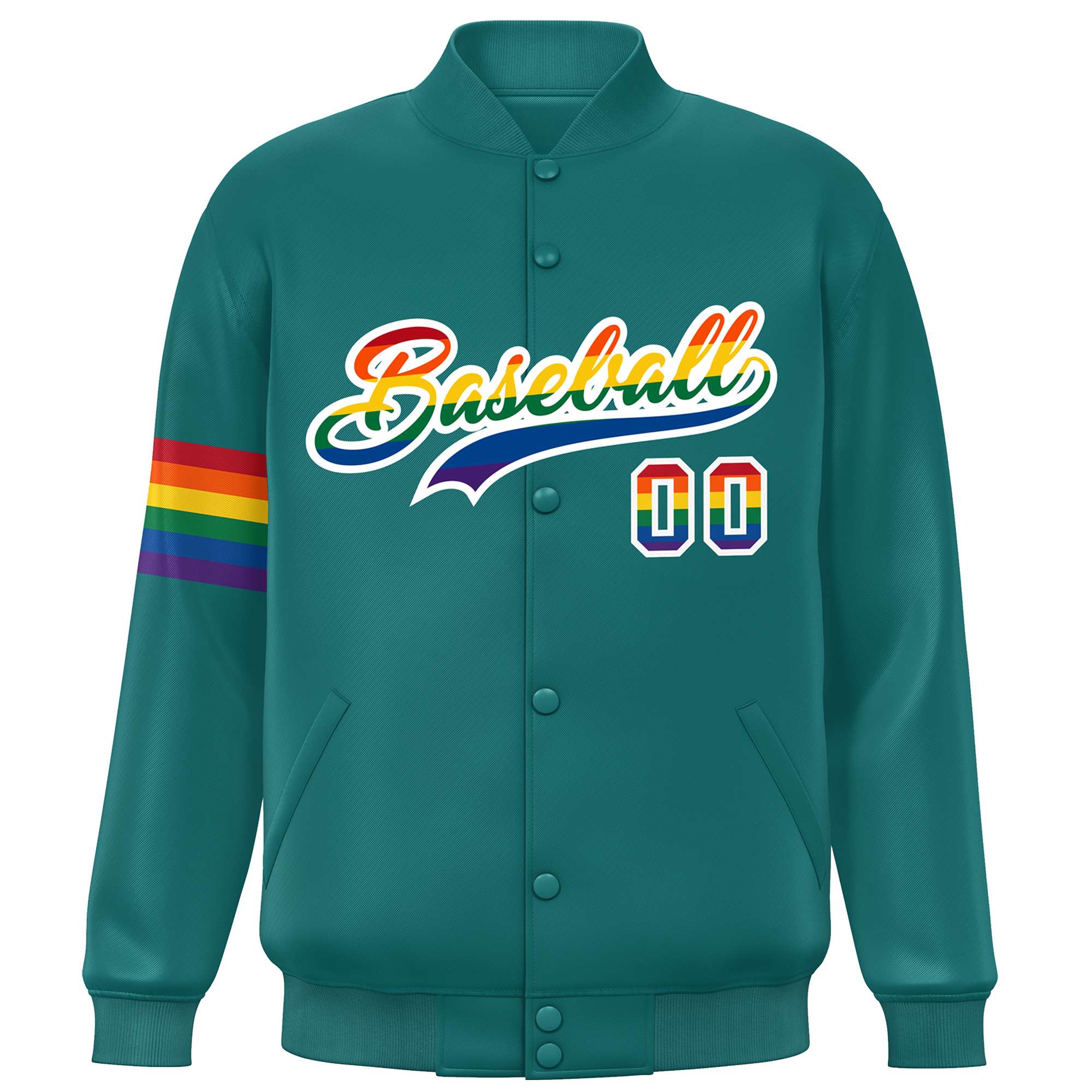 Custom Aqua LGBT Rainbow For Pride Month Classic Style Letterman Baseball Jacket