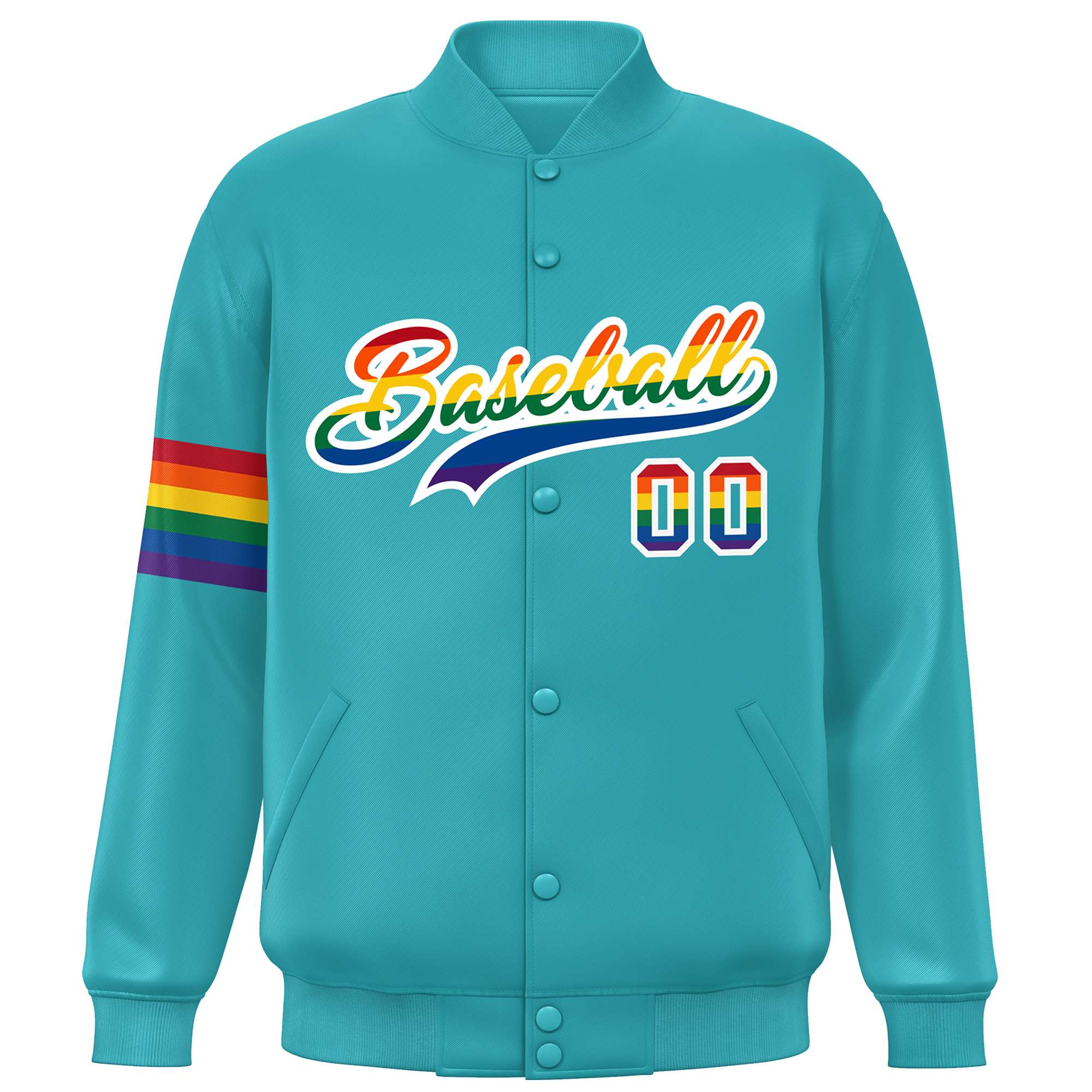 Custom Aqua LGBT Rainbow For Pride Month Classic Style Letterman Baseball Jacket