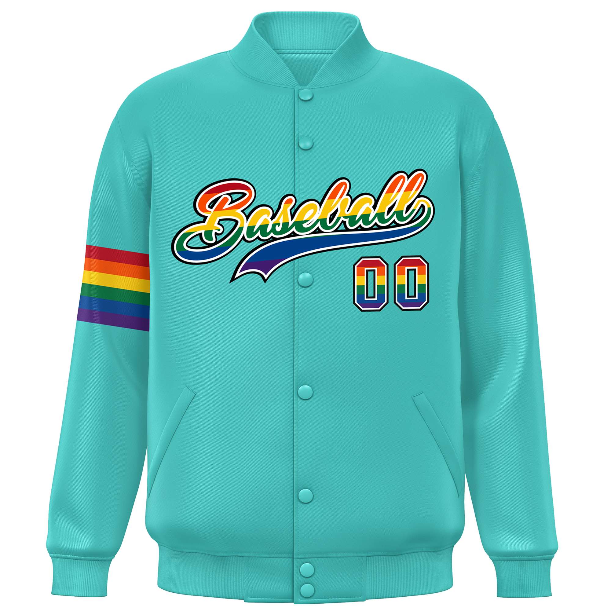 Custom Aqua LGBT Rainbow For Pride Month Classic Style Letterman Baseball Jacket