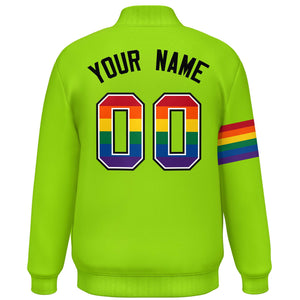 Custom Neon Green LGBT Rainbow For Pride Month Classic Style Letterman Baseball Jacket