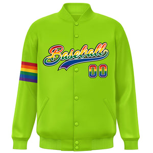 Custom Neon Green LGBT Rainbow For Pride Month Classic Style Letterman Baseball Jacket