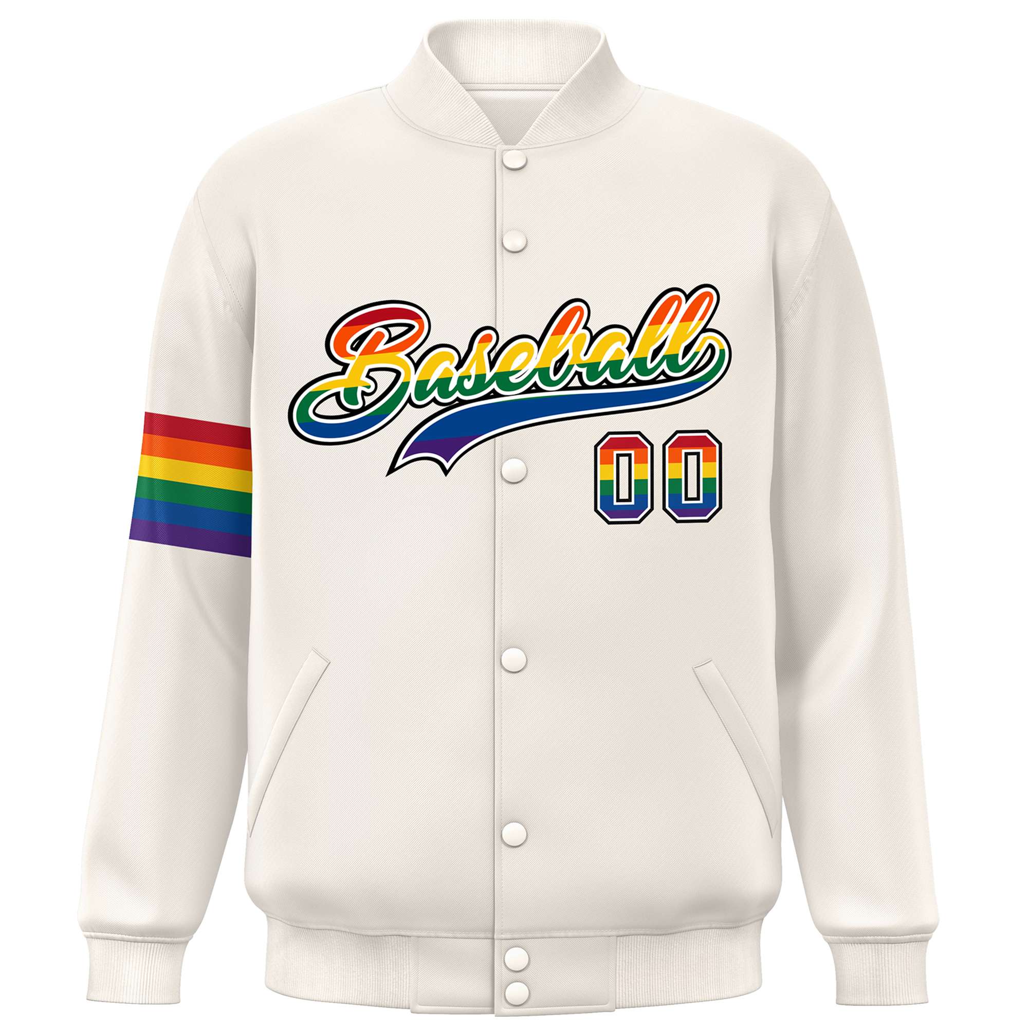 Custom Cream LGBT Rainbow For Pride Month Classic Style Letterman Baseball Jacket