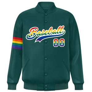 Custom Midnight Green LGBT Rainbow For Pride Month Classic Style Letterman Baseball Jacket