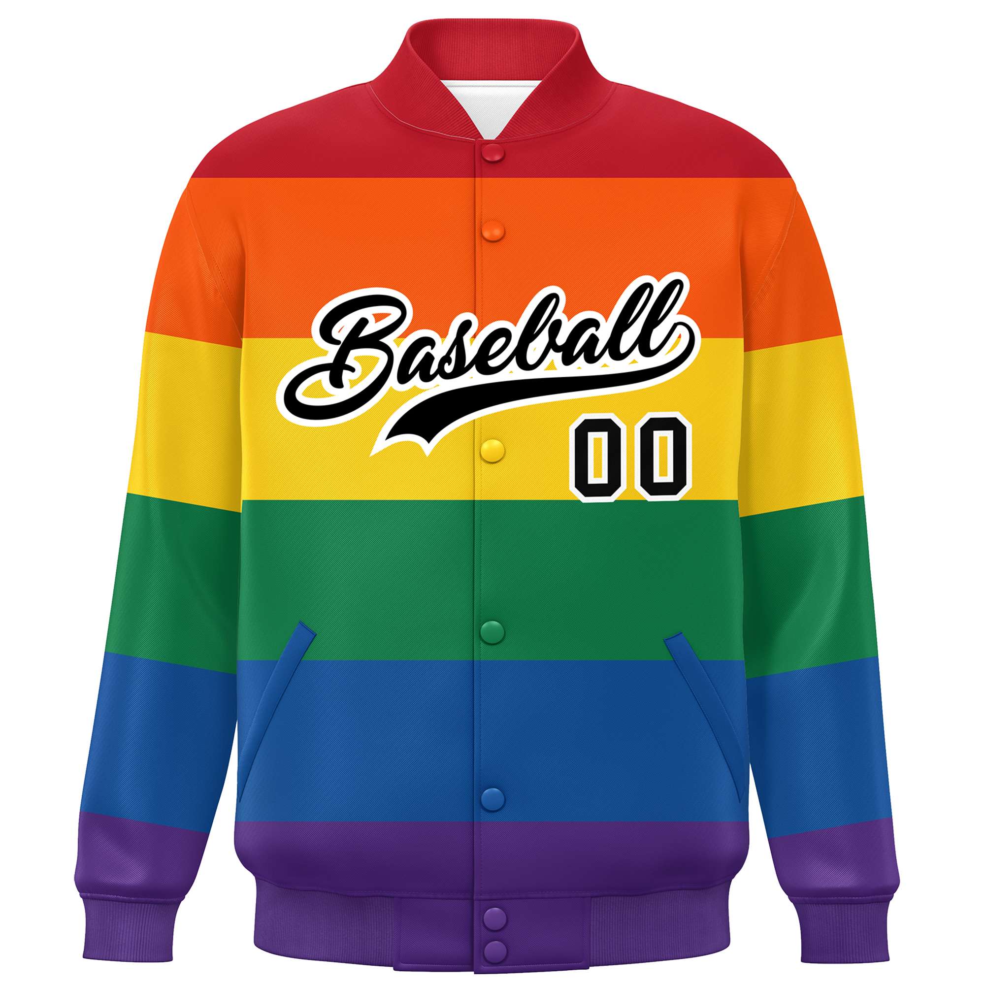 Custom LGBT Rainbow For Pride Month Full-Snap Color Block Letterman Baseball Jacket