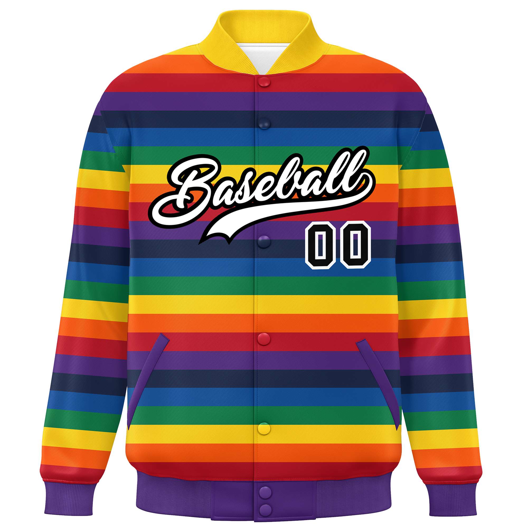 Custom LGBT Rainbow For Pride Month Full-Snap Color Block Letterman Baseball Jacket