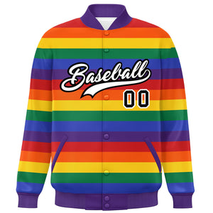 Custom LGBT Rainbow For Pride Month Full-Snap Color Block Letterman Baseball Jacket