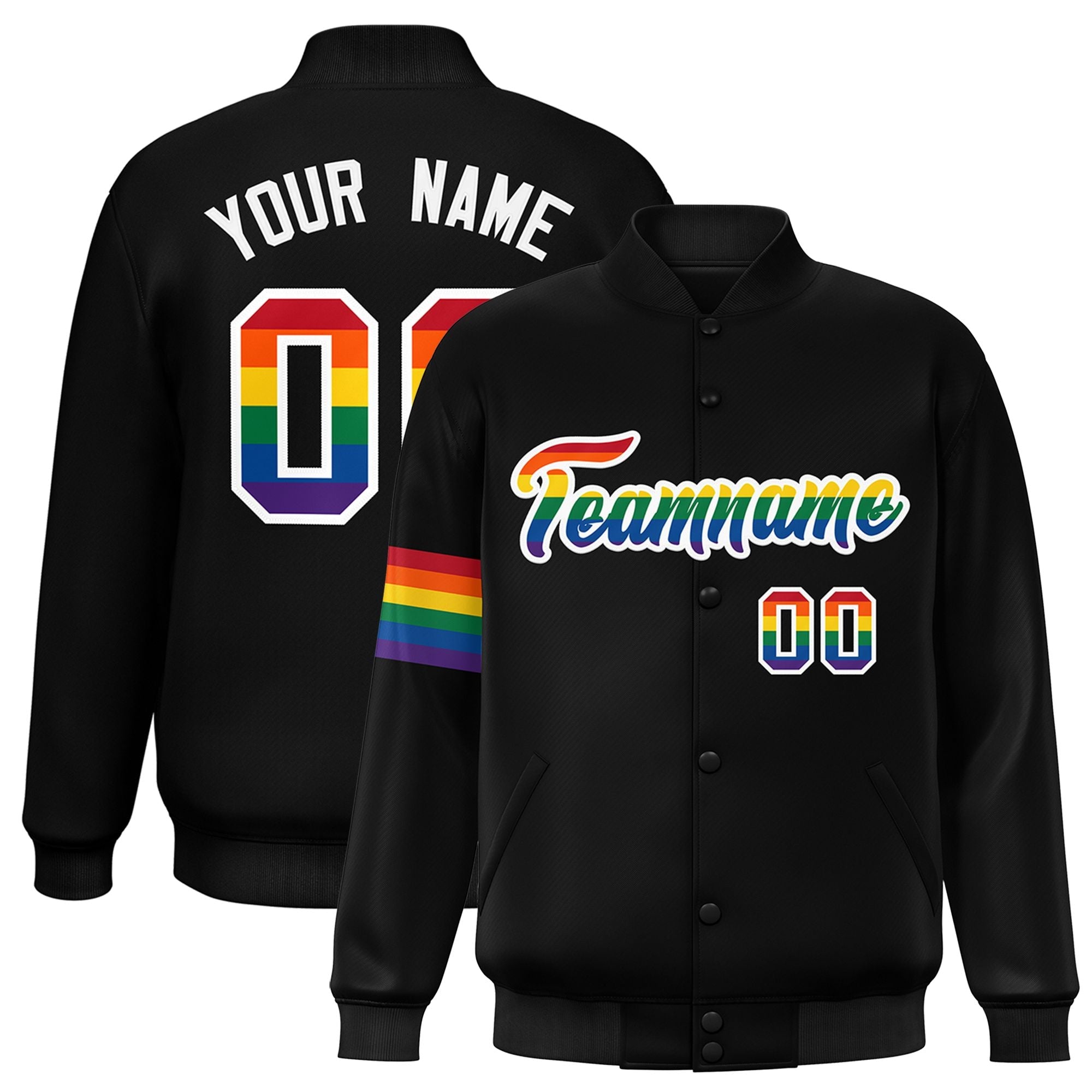 Custom Black LGBT Rainbow For Pride Month Classic Style Letterman Baseball Jacket