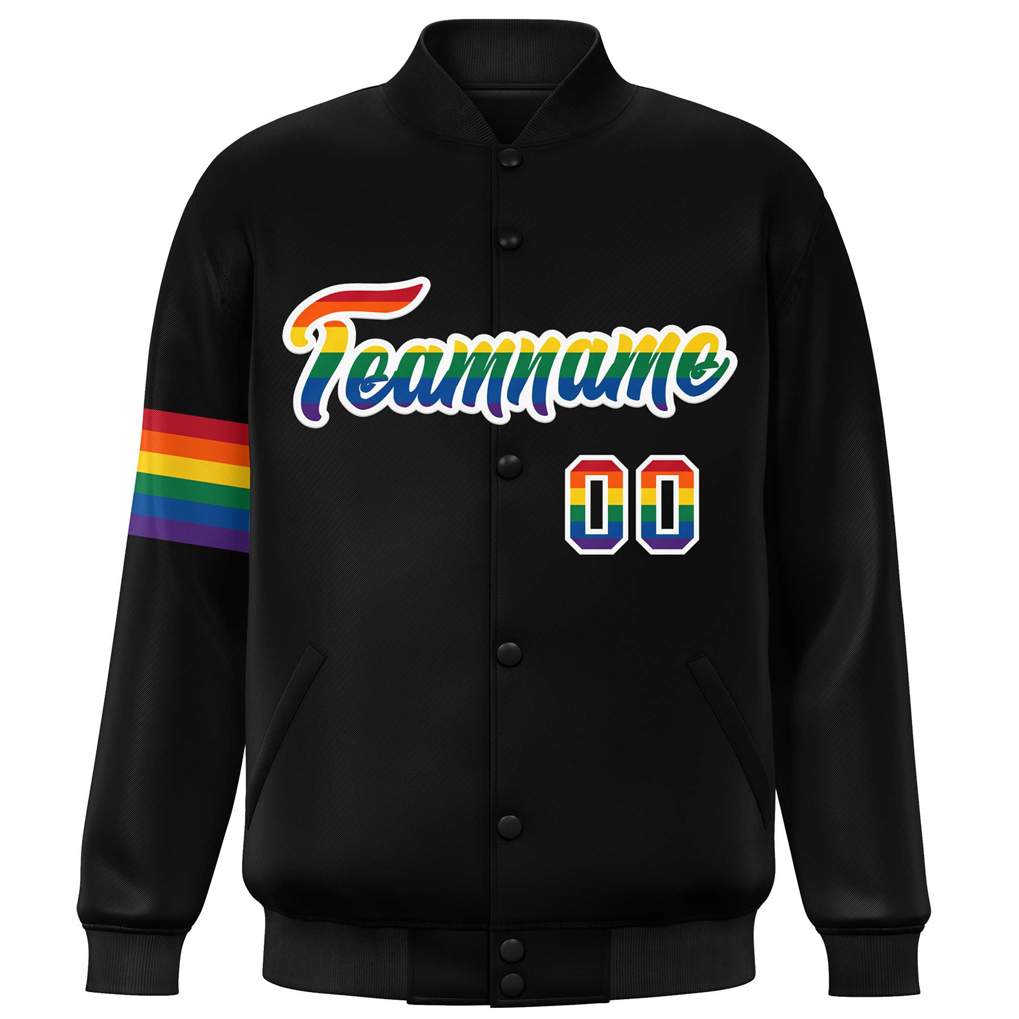 Custom Black LGBT Rainbow For Pride Month Classic Style Letterman Baseball Jacket