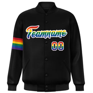 Custom Black LGBT Rainbow For Pride Month Classic Style Letterman Baseball Jacket