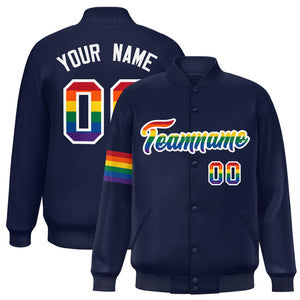 Custom Navy LGBT Rainbow For Pride Month Classic Style Letterman Baseball Jacket