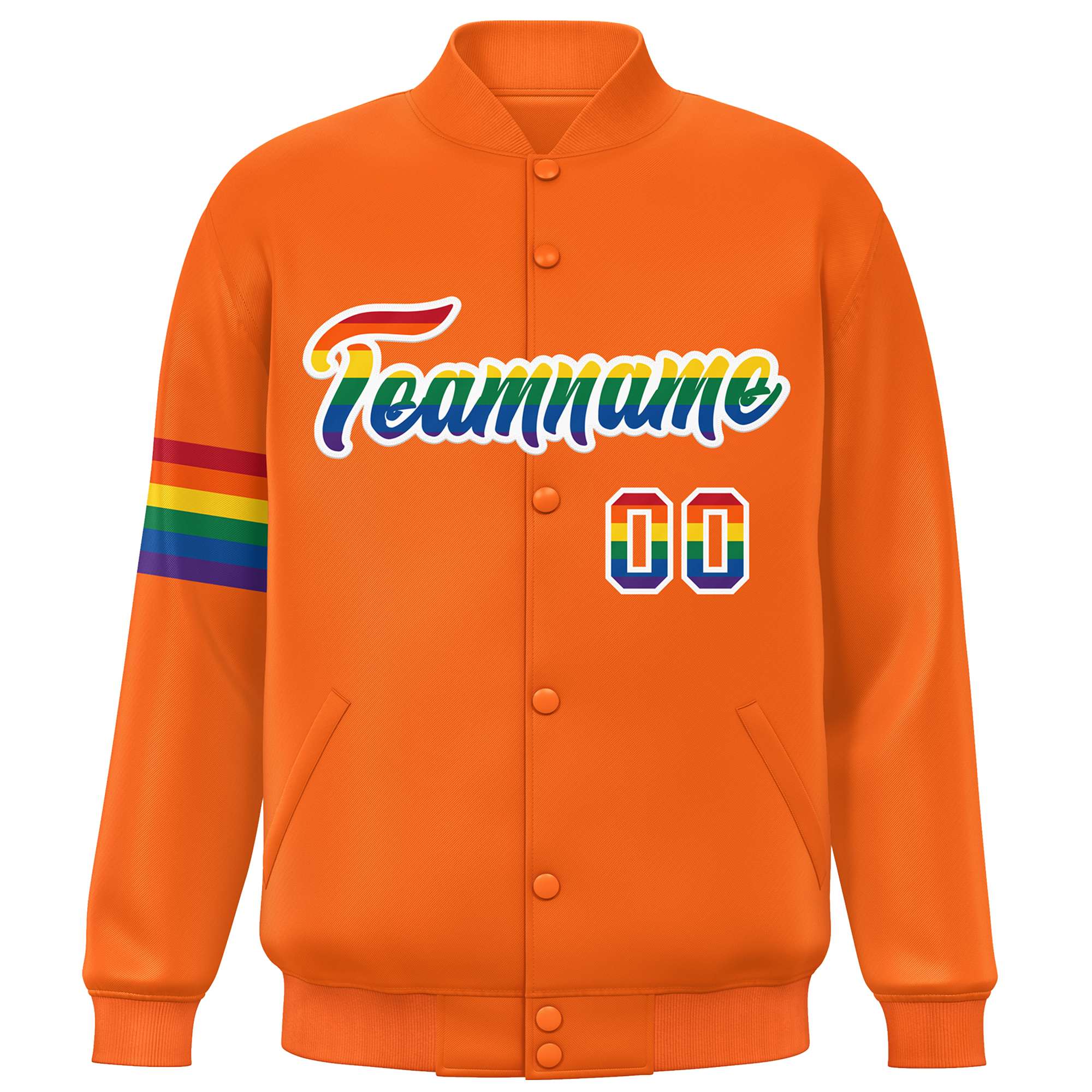 Custom Orange LGBT Rainbow For Pride Month Classic Style Letterman Baseball Jacket