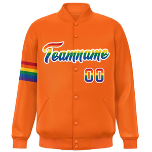 Custom Orange LGBT Rainbow For Pride Month Classic Style Letterman Baseball Jacket