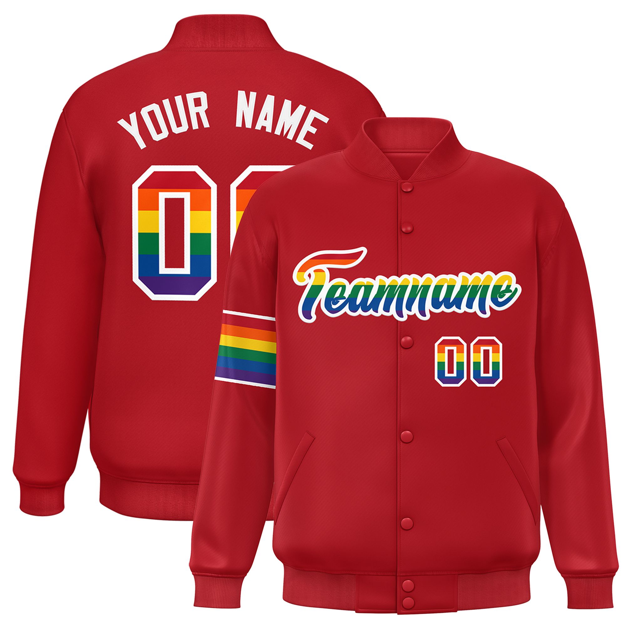 Custom Red LGBT Rainbow For Pride Month Classic Style Letterman Baseball Jacket