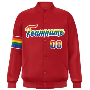 Custom Red LGBT Rainbow For Pride Month Classic Style Letterman Baseball Jacket