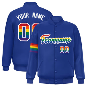 Custom Royal LGBT Rainbow For Pride Month Classic Style Letterman Baseball Jacket