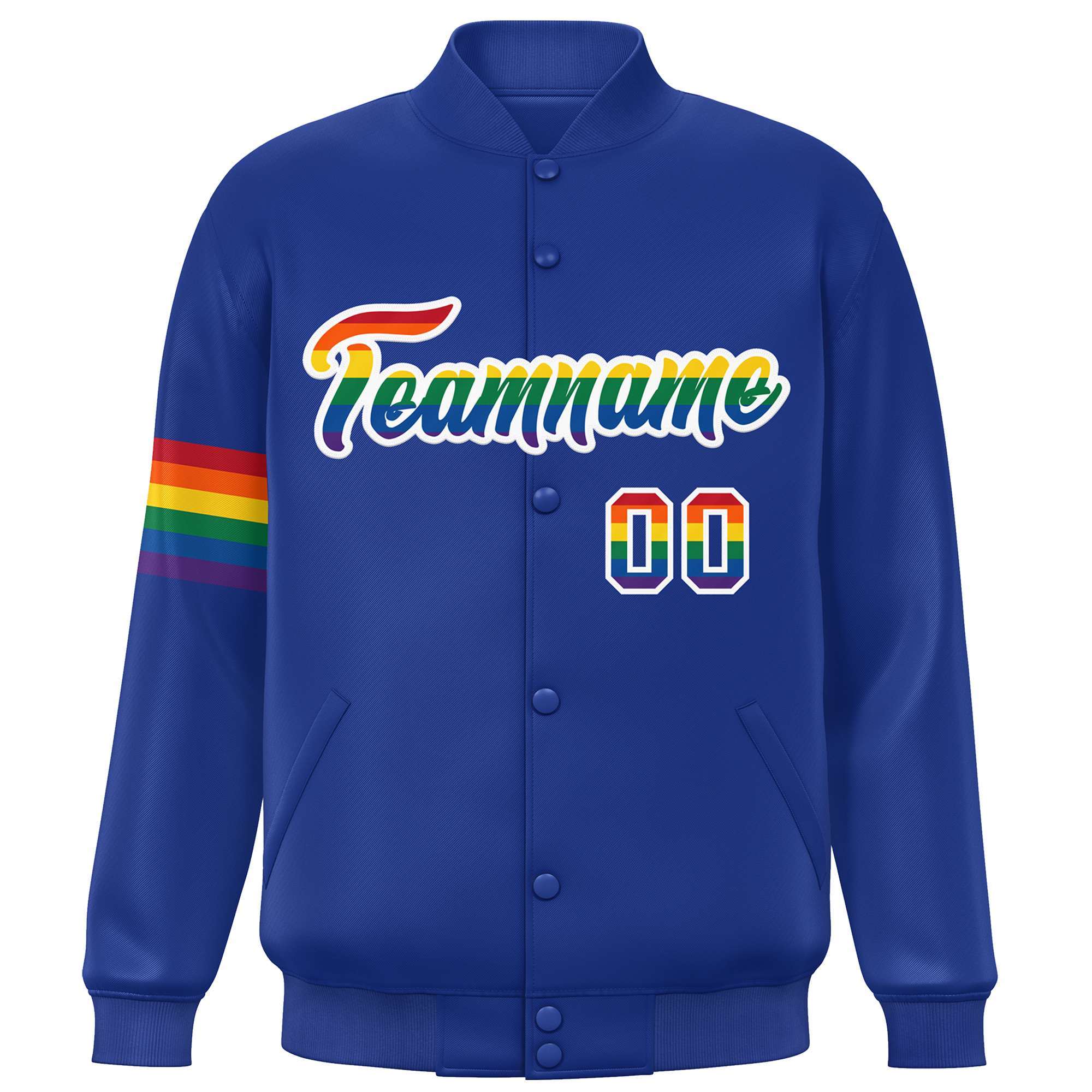 Custom Royal LGBT Rainbow For Pride Month Classic Style Letterman Baseball Jacket