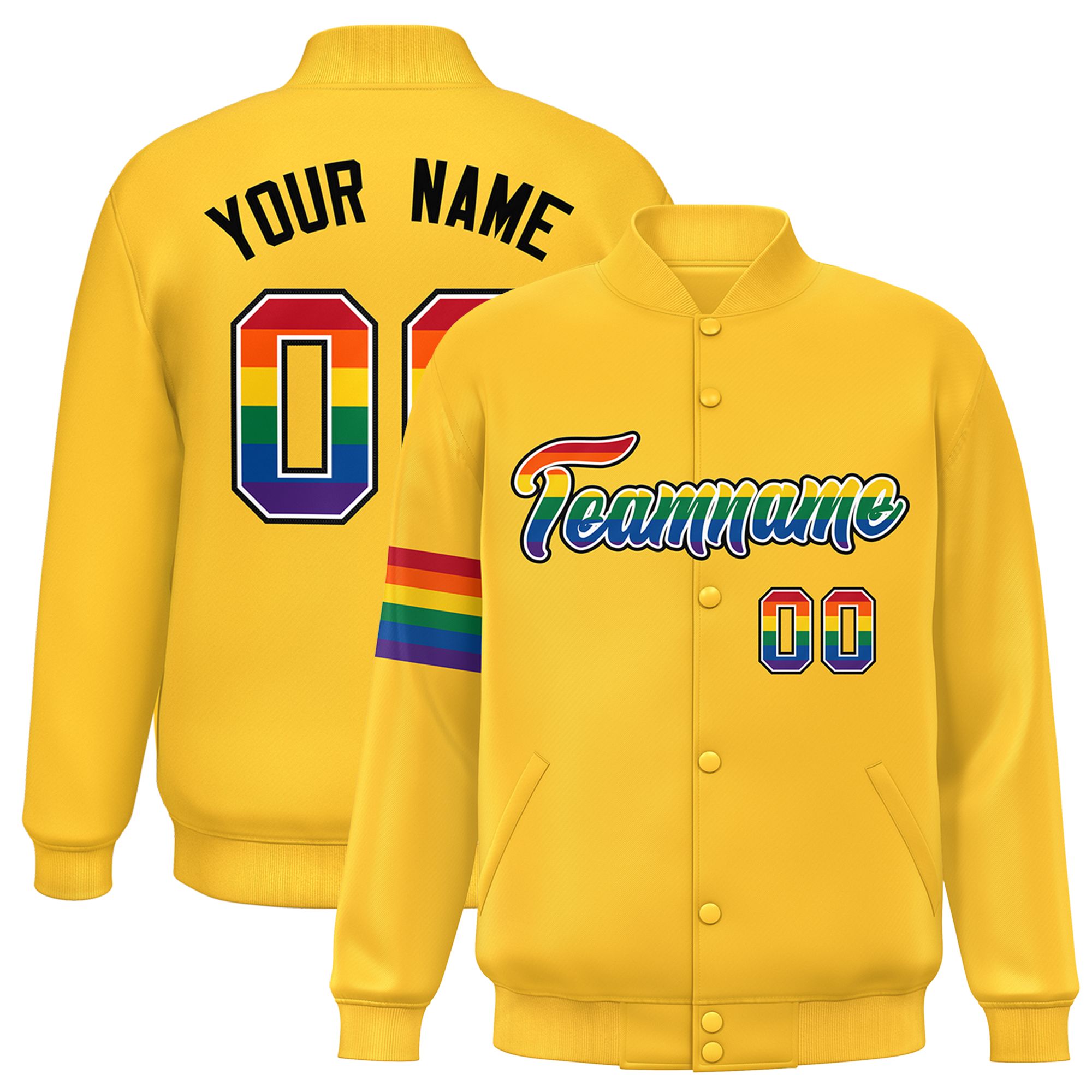 Custom Gold LGBT Rainbow For Pride Month Classic Style Letterman Baseball Jacket