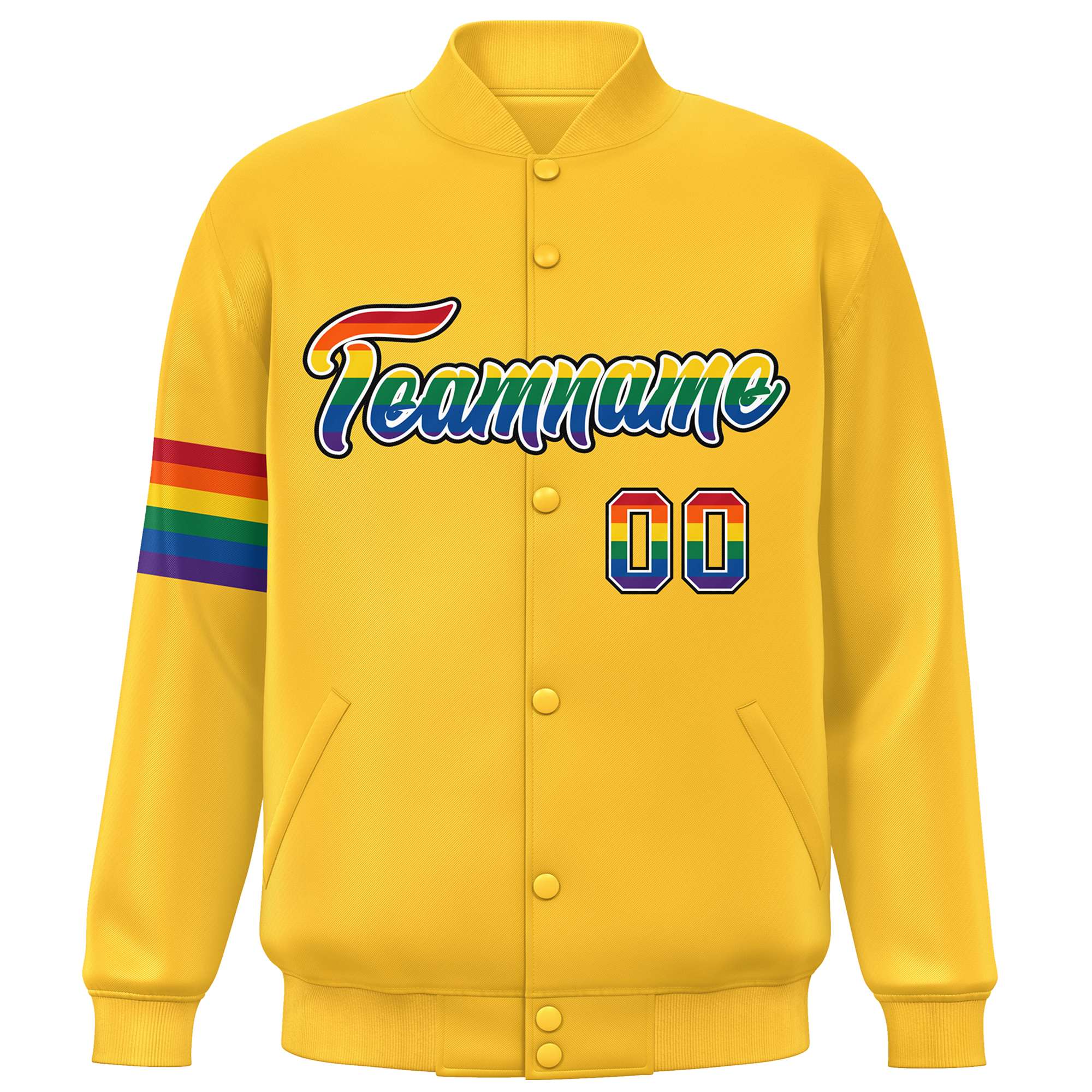 Custom Gold LGBT Rainbow For Pride Month Classic Style Letterman Baseball Jacket