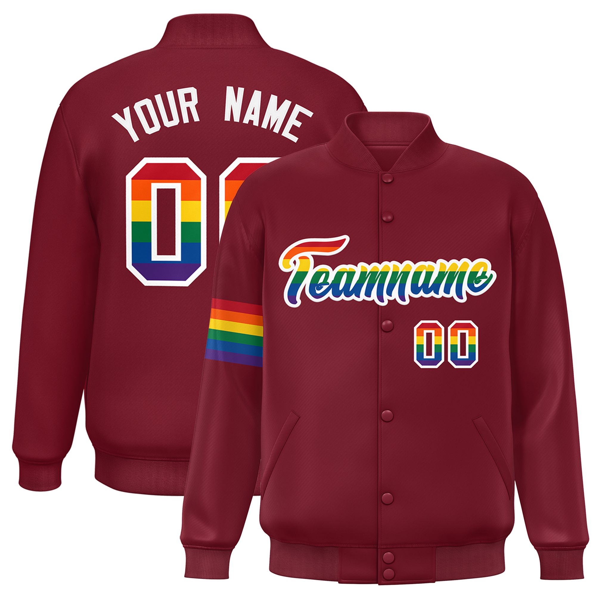 Custom Crimson LGBT Rainbow For Pride Month Classic Style Letterman Baseball Jacket