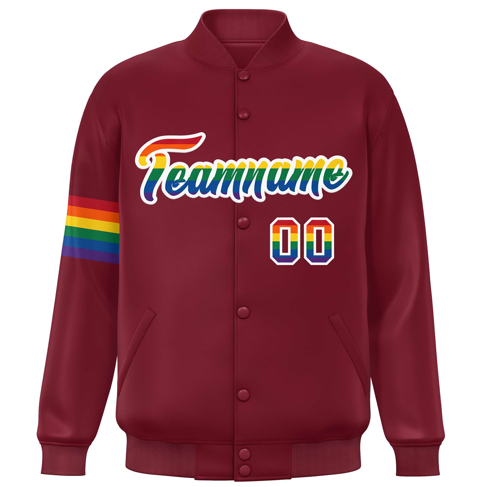 Custom Crimson LGBT Rainbow For Pride Month Classic Style Letterman Baseball Jacket