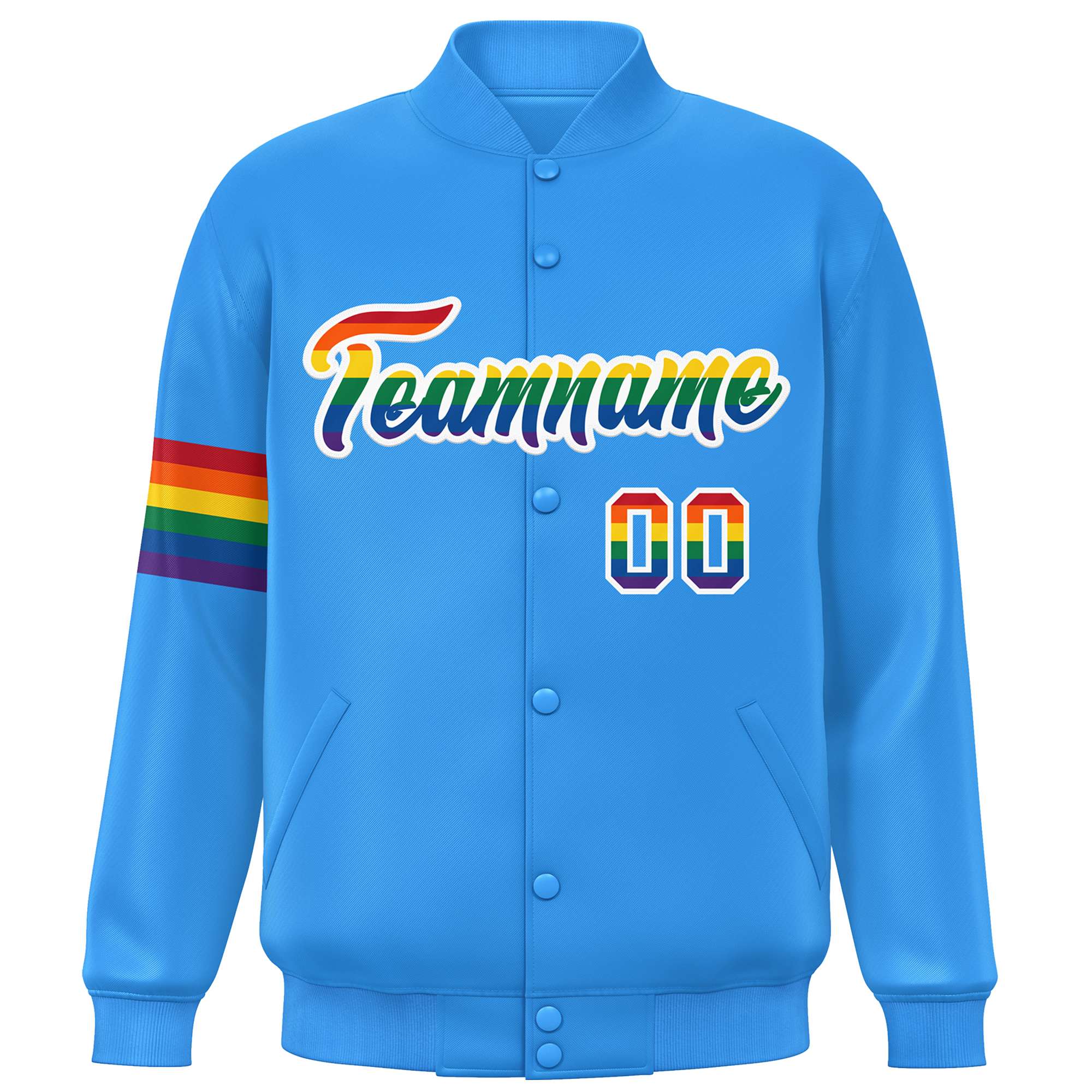 Custom Powder Blue LGBT Rainbow For Pride Month Classic Style Letterman Baseball Jacket