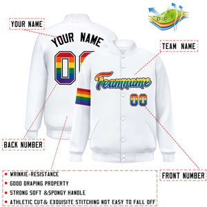 Custom White LGBT Rainbow For Pride Month Classic Style Letterman Baseball Jacket