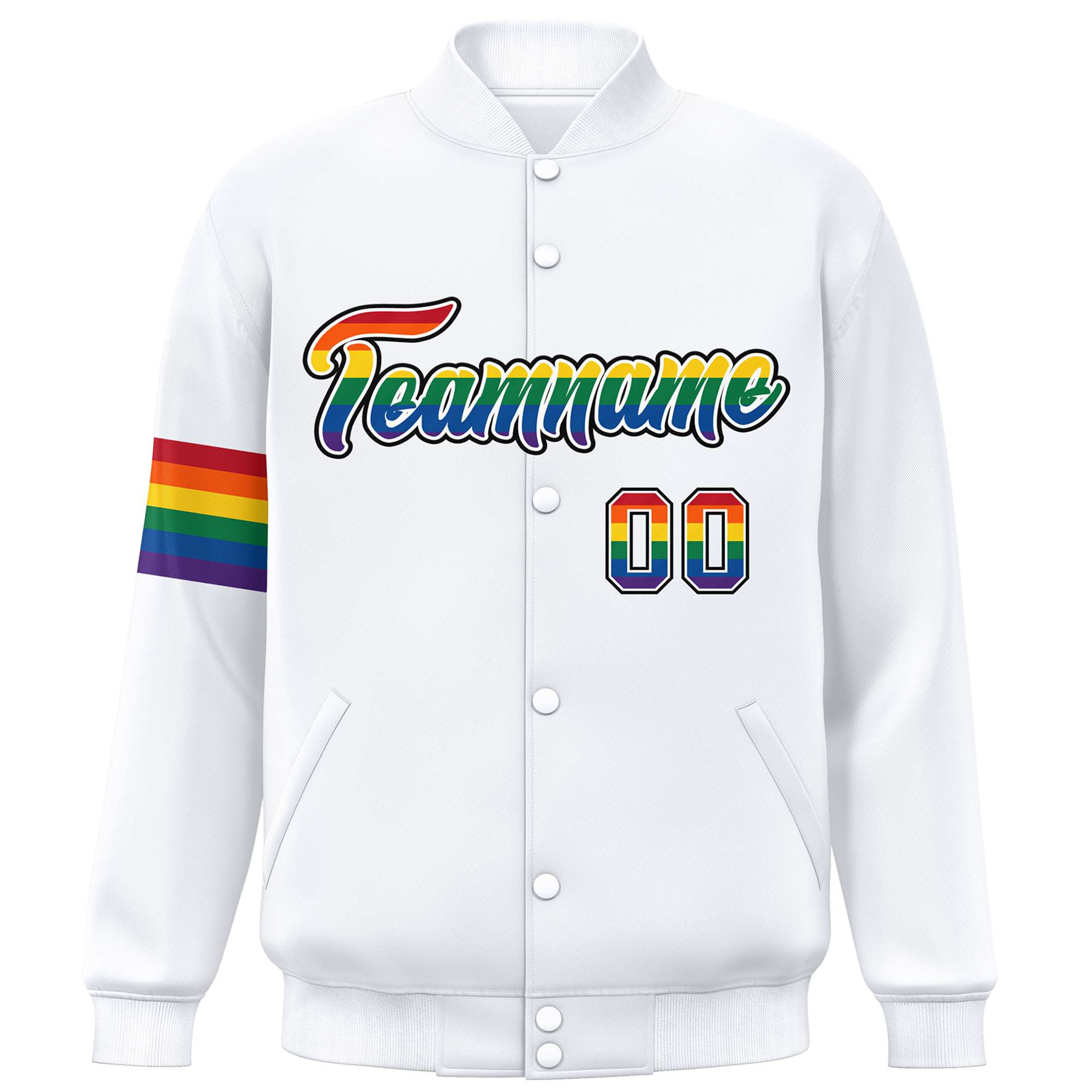 Custom White LGBT Rainbow For Pride Month Classic Style Letterman Baseball Jacket