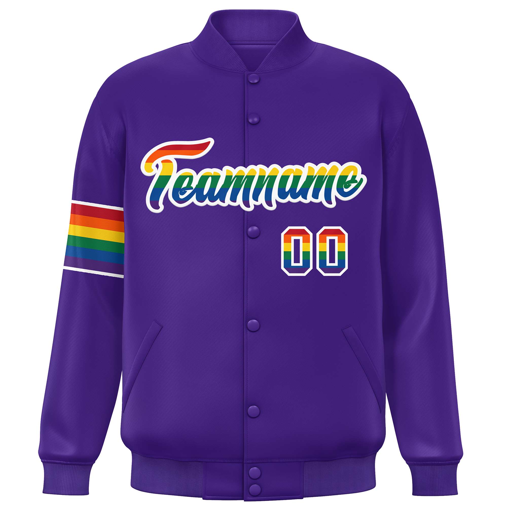 Custom Purple LGBT Rainbow For Pride Month Classic Style Letterman Baseball Jacket