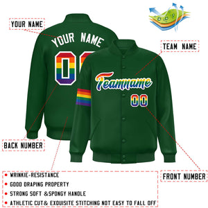 Custom Green LGBT Rainbow For Pride Month Classic Style Letterman Baseball Jacket