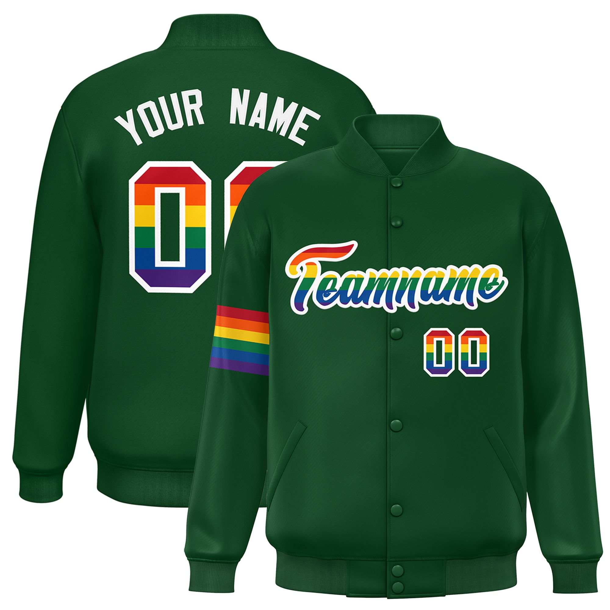 Custom Green LGBT Rainbow For Pride Month Classic Style Letterman Baseball Jacket