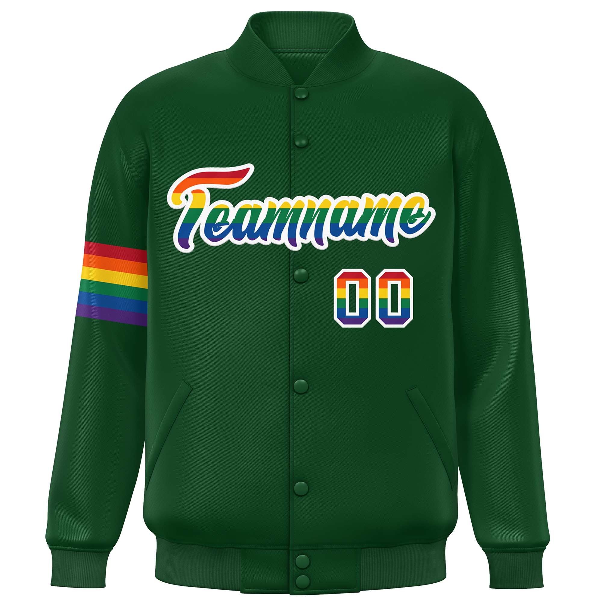 Custom Green LGBT Rainbow For Pride Month Classic Style Letterman Baseball Jacket