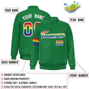 Custom Kelly Green LGBT Rainbow For Pride Month Classic Style Letterman Baseball Jacket