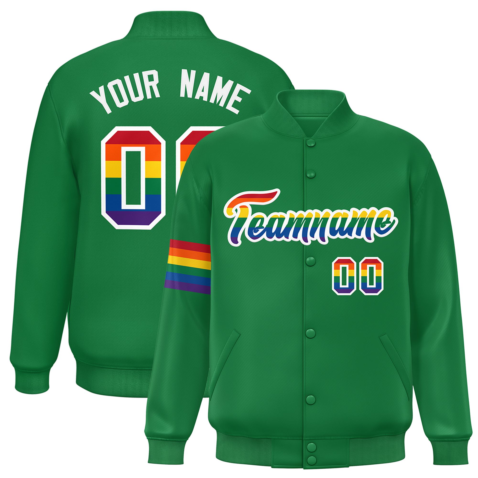 Custom Kelly Green LGBT Rainbow For Pride Month Classic Style Letterman Baseball Jacket