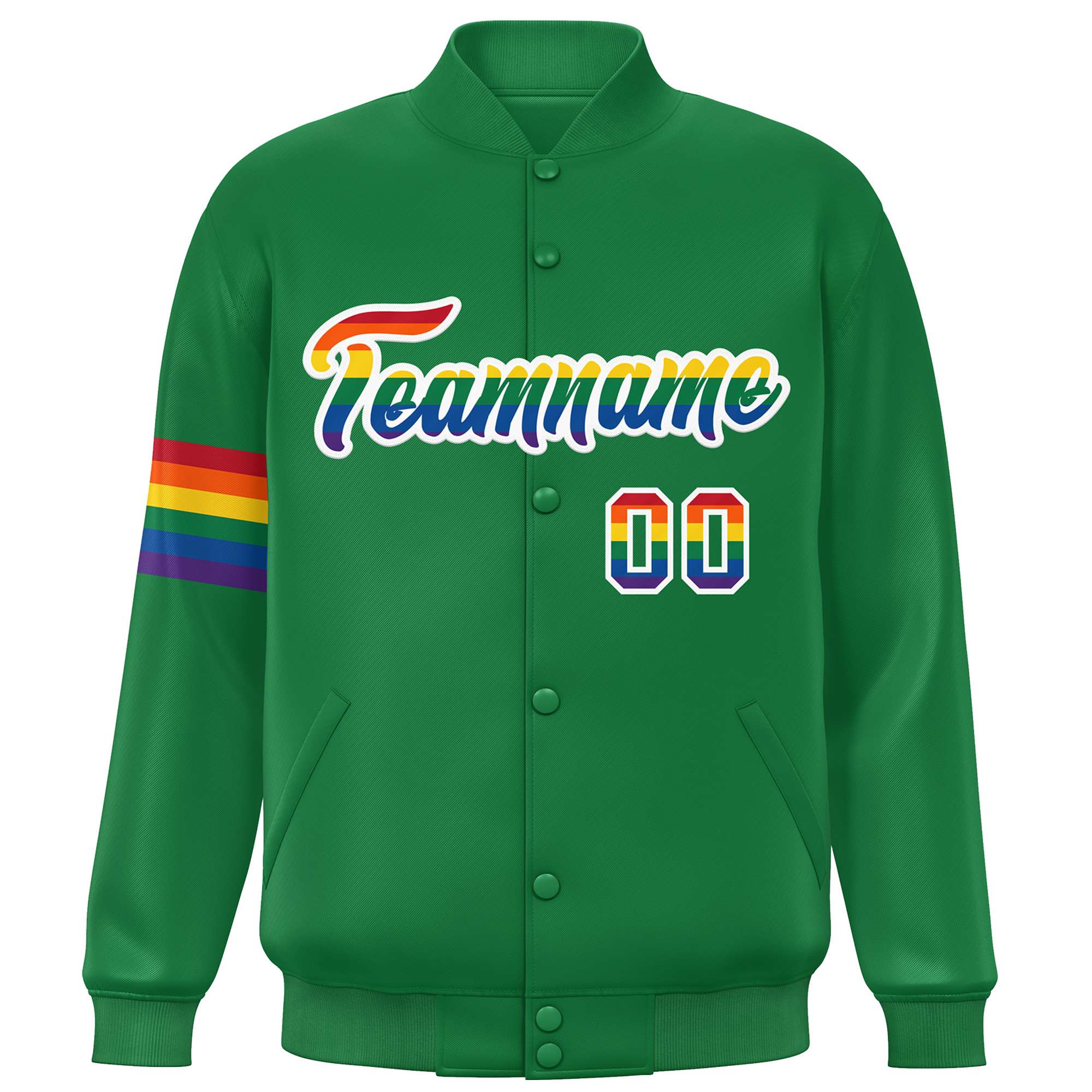 Custom Kelly Green LGBT Rainbow For Pride Month Classic Style Letterman Baseball Jacket