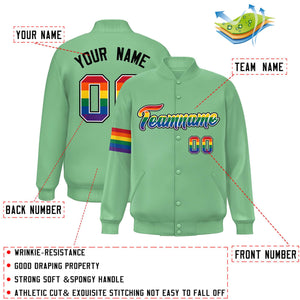 Custom Light Green LGBT Rainbow For Pride Month Classic Style Letterman Baseball Jacket