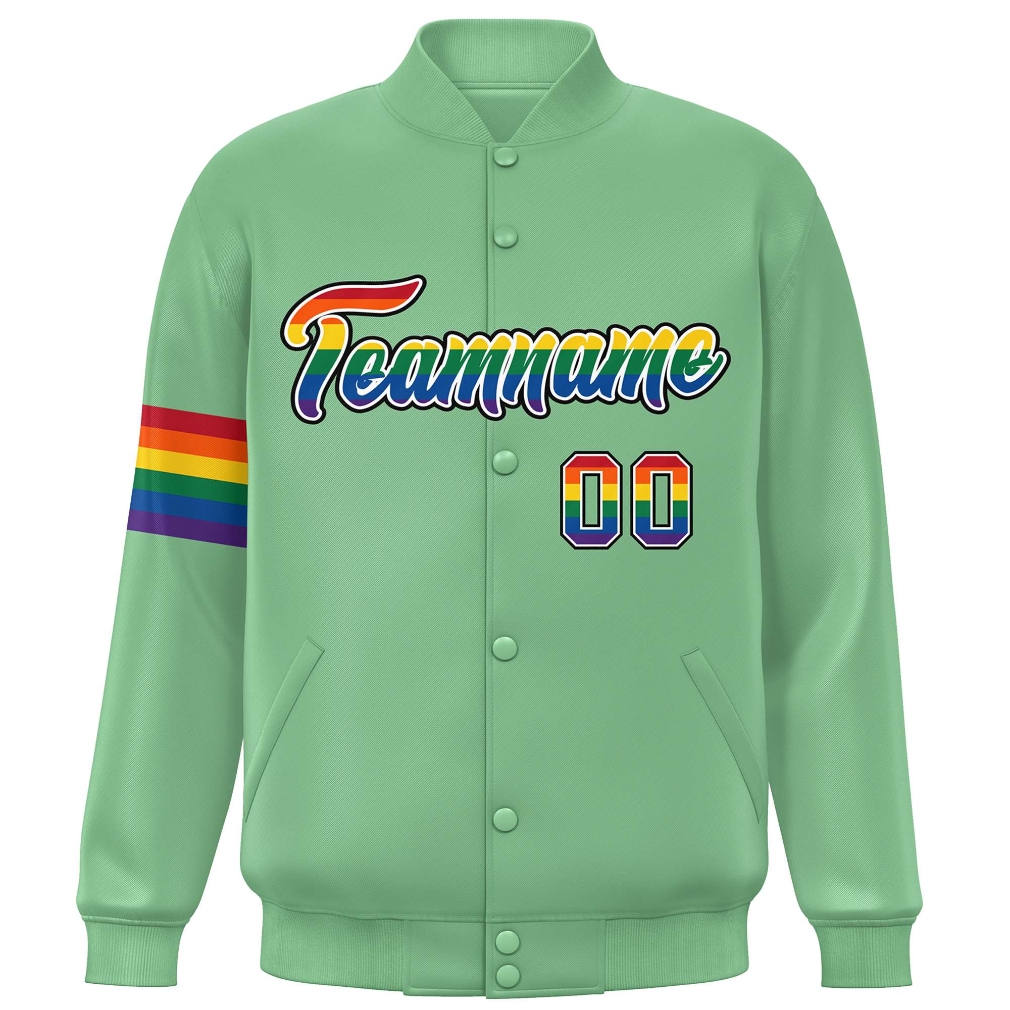 Custom Light Green LGBT Rainbow For Pride Month Classic Style Letterman Baseball Jacket