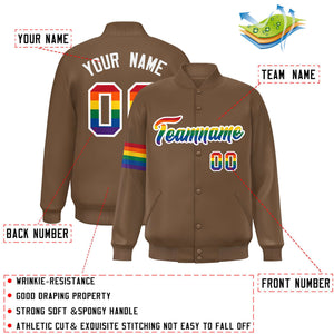 Custom Light Brown LGBT Rainbow For Pride Month Classic Style Letterman Baseball Jacket